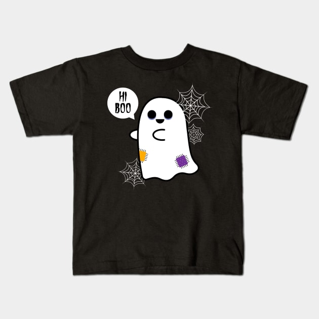 Hi Boo Ghost Halloween Kids T-Shirt by KawaiiAttack